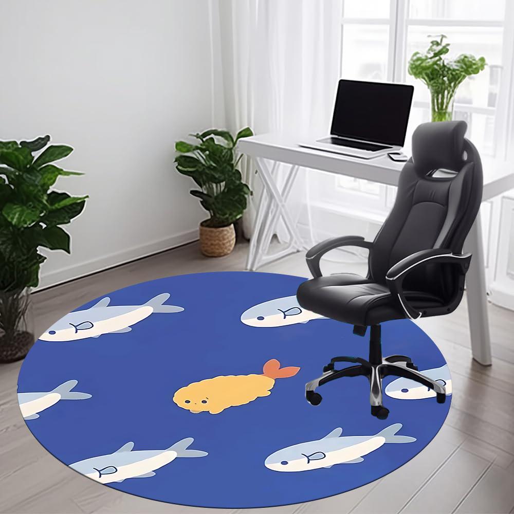 1pc Fish Ocean Office Round Area Rug, Indoor Mat Suitable ForOffice, Under Office Chairs Bedroom Living Room Home Decor, Room Decot236
