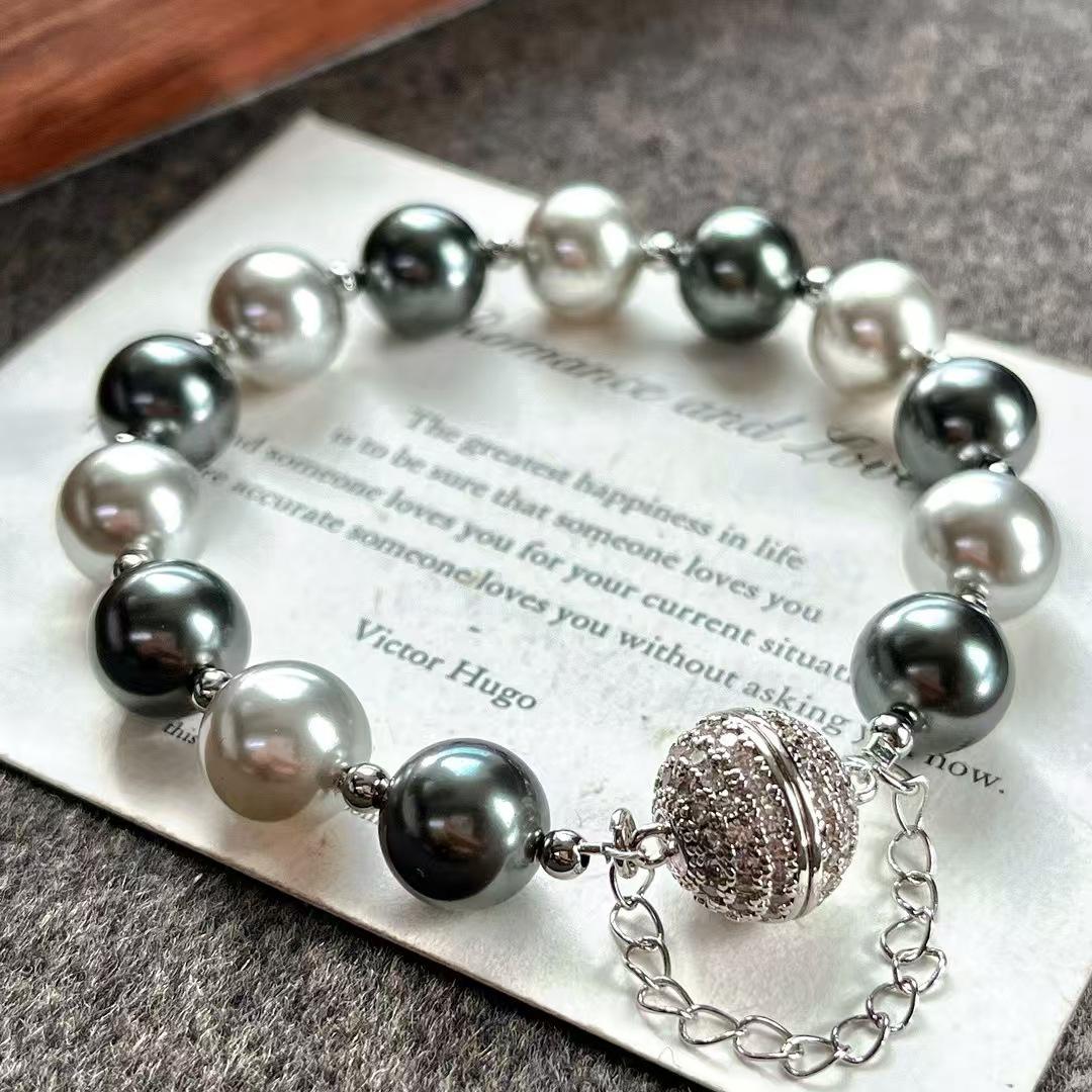 Vintage High Quality Artificial Crystal Pearl Cold Black Gray Tahitian Pearl Bracelet Bracelet