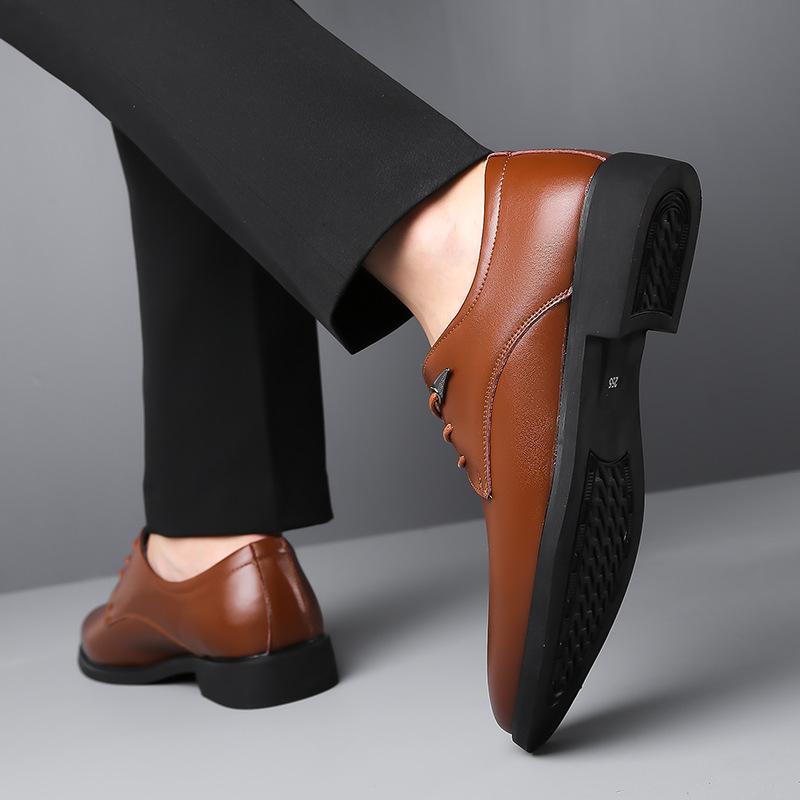 Skórzane buty męskie, biznesowe, sznurowane, do pracy, eleganckie, skórzane, oddychające, w stylu brytyjskim