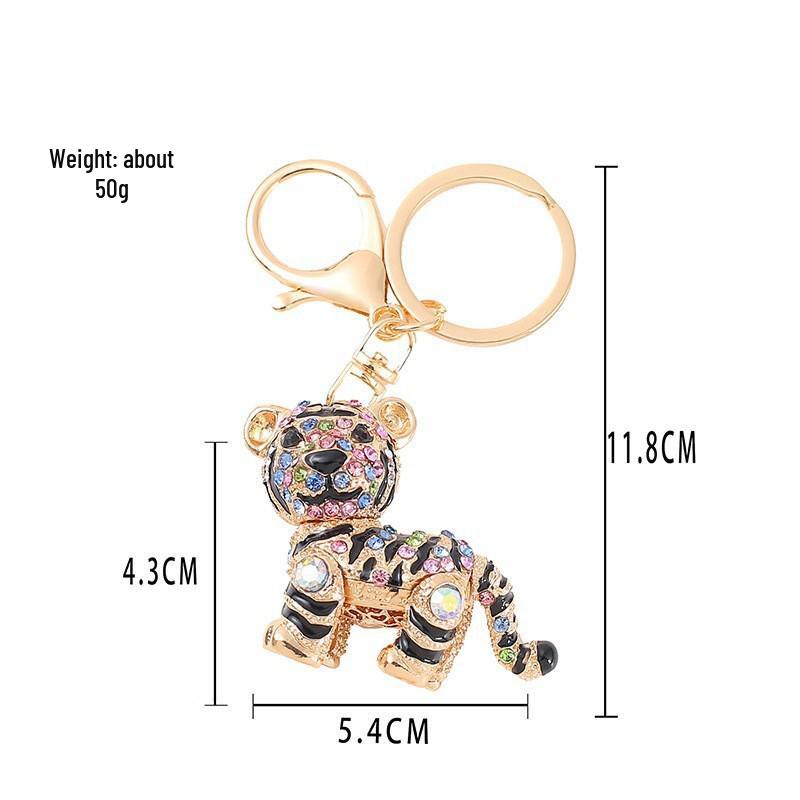 Colorful Rhinestone 3D Tiger Keychain and Metal Backpack Accessory