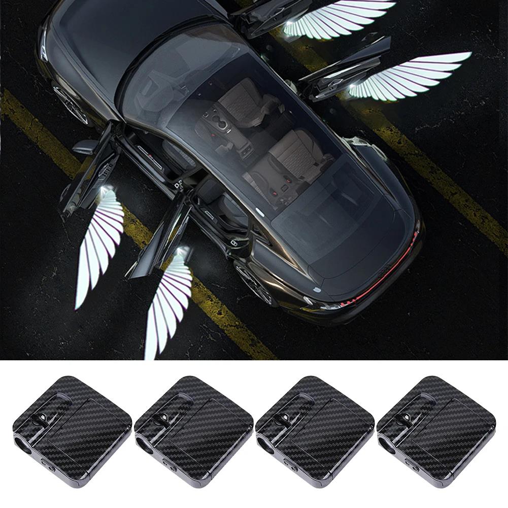 2/4Pcs Car Angel Wings Wireless Car Door LED HD Welcome Courtesy Shadow Projector Lamp Logo Light Cars Accessories Neon Lights 4