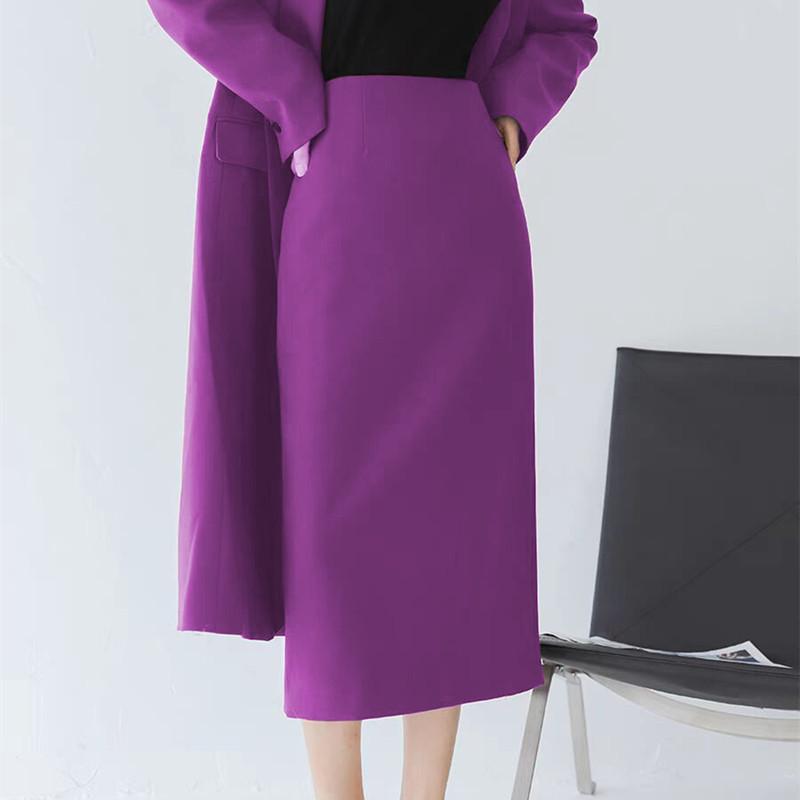 Women's Mid-Length Coffee-Colored A-Line High-Waisted Slit Skirt