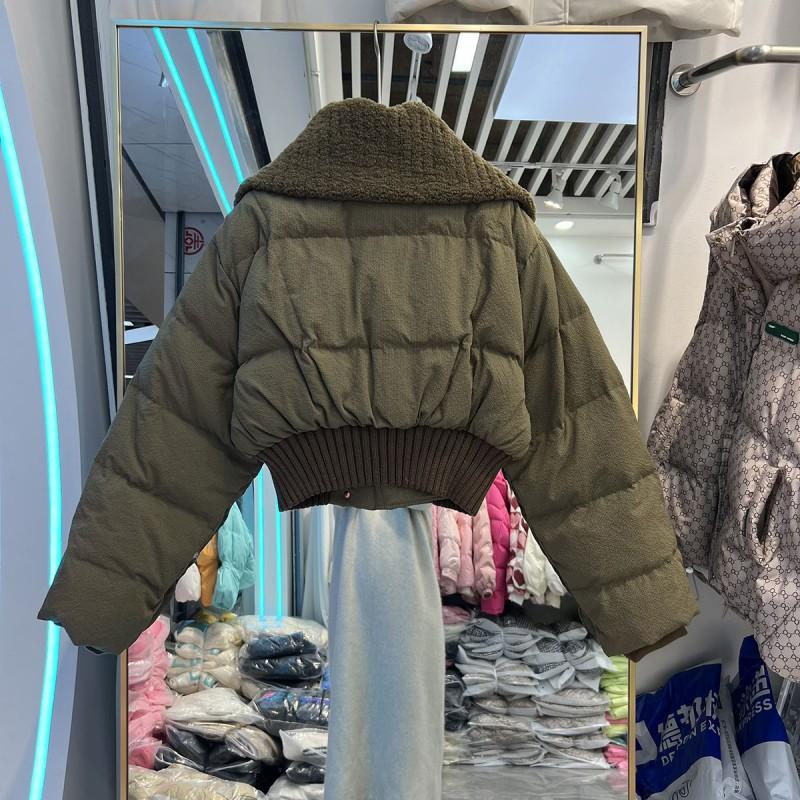 Womens Short Puffer Jacket Winter Warm Thick Loose Cotton-Padded Coat With Stand Collar Zip Front Pocket Design