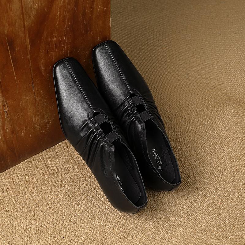 Fashion 2025 New Fashion Square Toe Thick Med Heels Women Pumps Spring Summer Office Lady Party Genuine Leather Shoes Woman Size 34-40