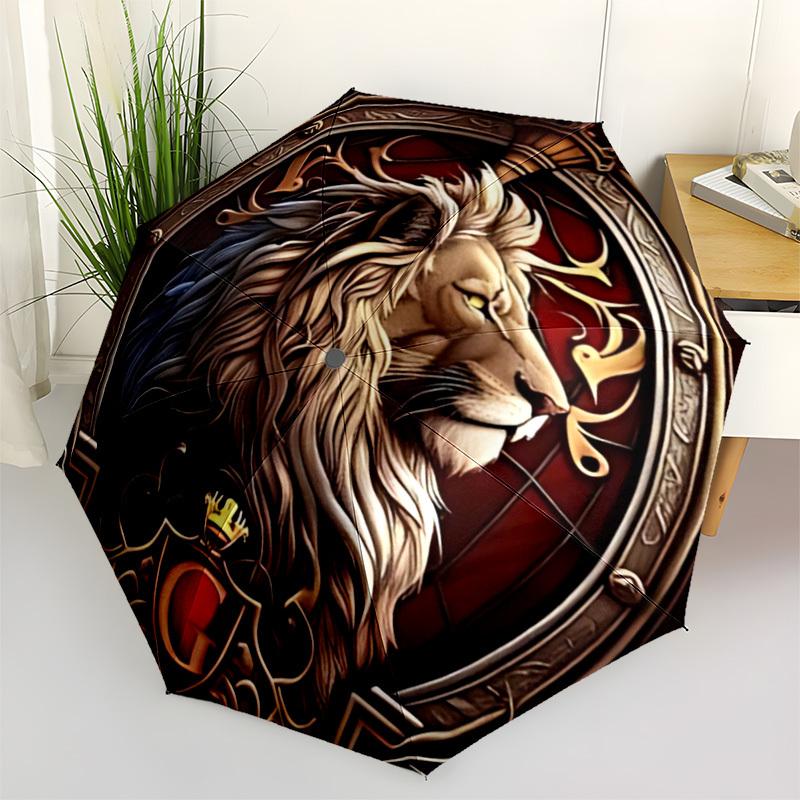

1pc Lion Emblem Automatic Open/Close Umbrella - Compact Travel Umbrella with 8-Rib Durable Frame, Lightweight & Portable for Commuting, Fashionable Ac