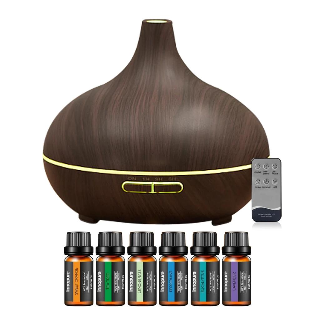 Aromatherapy Diffuser & 6 Essential Oils Set, 550ml Diffuser Ultrasonic Diffuser Cool Mist Humidifier with 4 Timers 7 Colors Lig