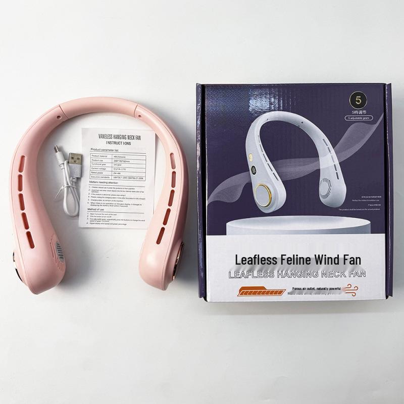 Portable Leafless Neck Fan with Long Battery Life and USB Charging Charging Cable Only