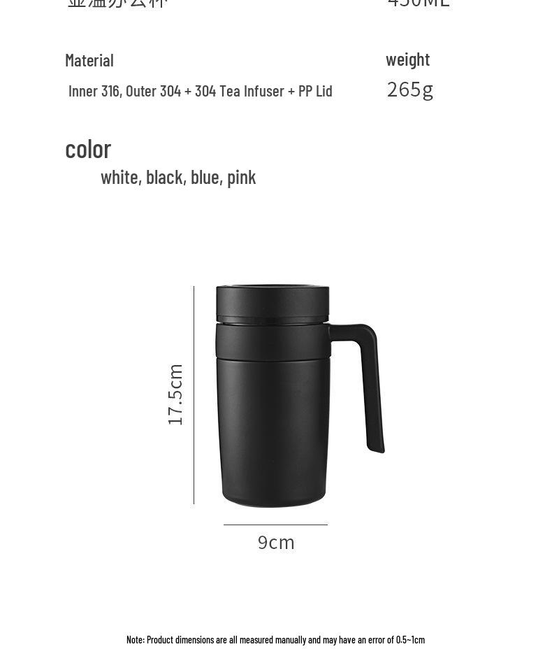 Smart Stainless Steel Insulated Mug with Handle for Tea & Water Separation, Customizable for Men & Women.