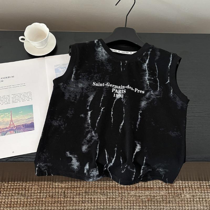 

Handsome Boys Versatile Korean Pure Cotton Sleeveless Loose T-shirt Middle and Small Children Tank Top Casual Kids Summer 80 чёрный