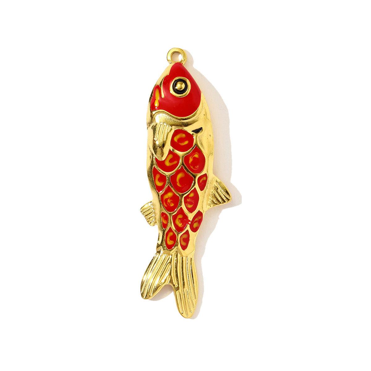 1pc Stainless Steel Colored Enamel Fish Turtle Necklace Pendants Pearl Conch DIY Charms Women Ocean Style Jewelry
