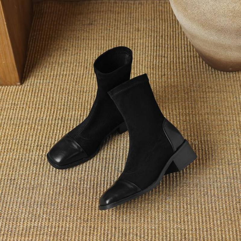 

Осенне-зимние замшевые сапоги-рыцари на среднем каблуке, женские удобные сапоги-чулки на квадратном каблуке, кожаные сапоги в корейском стиле с квадратным носком и резиновой подошвой 39