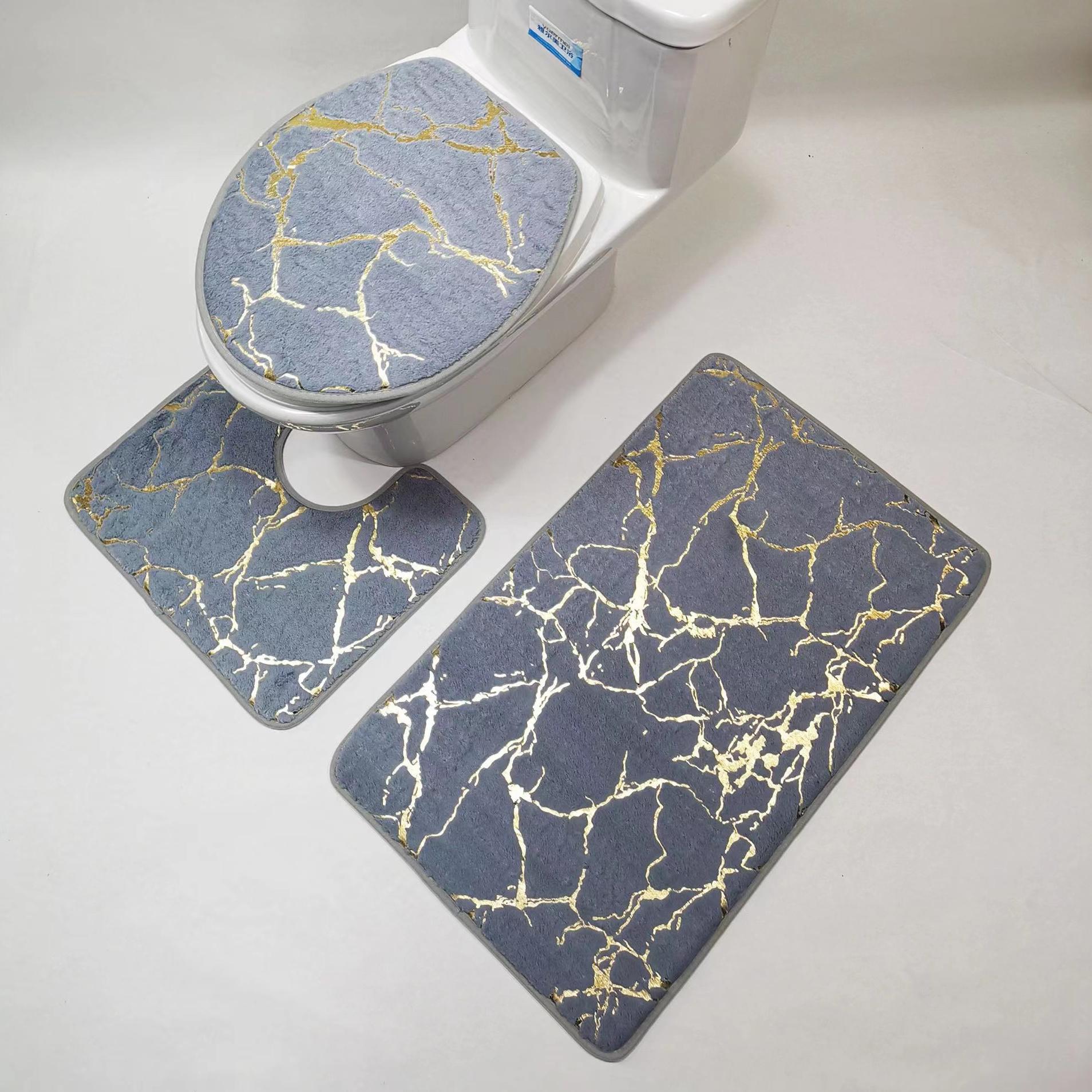 

Набор из 3 предметов Фланелевый коврик для ванной Нескользящий, Удобный пушистый коврик для ванной комнаты, Коврик для ног для ванной туалета гостиной спальни, Декор для ванной серый