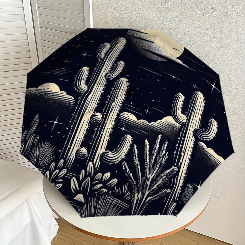 

1pc Desert Night Moon Cactus Landscape Umbrella with Plastic Handle,Suitable for All Seasons Home Travel Outdoor UmbrellaDD338