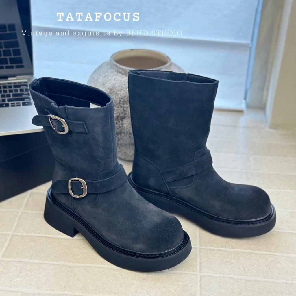 European Haute Couture Fashion Boots 2025 Retro Double Buckle Thick-soled Velvet Martin Boots Locomotive Knight Boots Casual Short Boots Women