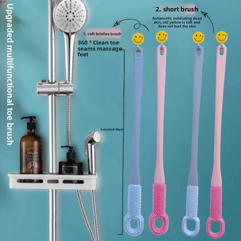 2-in-1 Zehenreinigungs- und Massagebürste Juckreizlinderung Fußreibebürste Langer Griff Massageartefakt Fußwasch- und Entfernerbürste für abgestorbene Haut