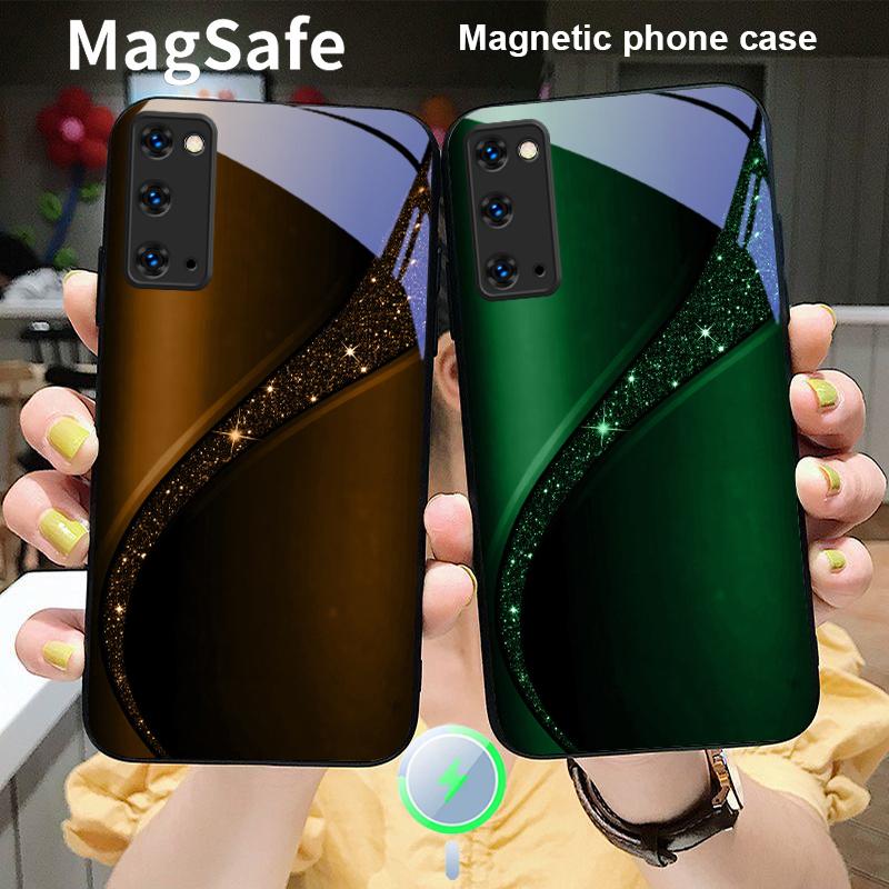 Brilliant golden galaxy For Magsafe Samsung S25 S25 Edge S25Ultra S8 9 10 20 S21 Pro 22 Plus S23 FE S24 Ultra Glass Phone Case