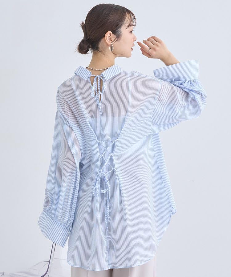 Music Casual Back Shirt for Saxe Blue [Earth & Ecology] Lace-up Women,
