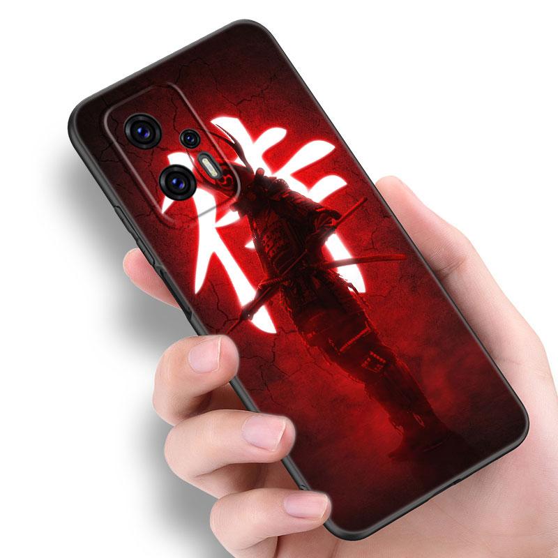 Japanese Samurai Art Black Silicone Phone Case For Xiaomi POCO X3 X4 NFC F3 F4 GT F5 M3 M4 M6 X5 X6 Pro 5G C55 C65 M5