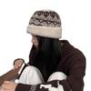 Handmade Ethnic Style Jacquard Knitted Pot Hat Women's Autumn and Winter Versatile Warm Face Small Curling Thickened Wool Bucket Hat