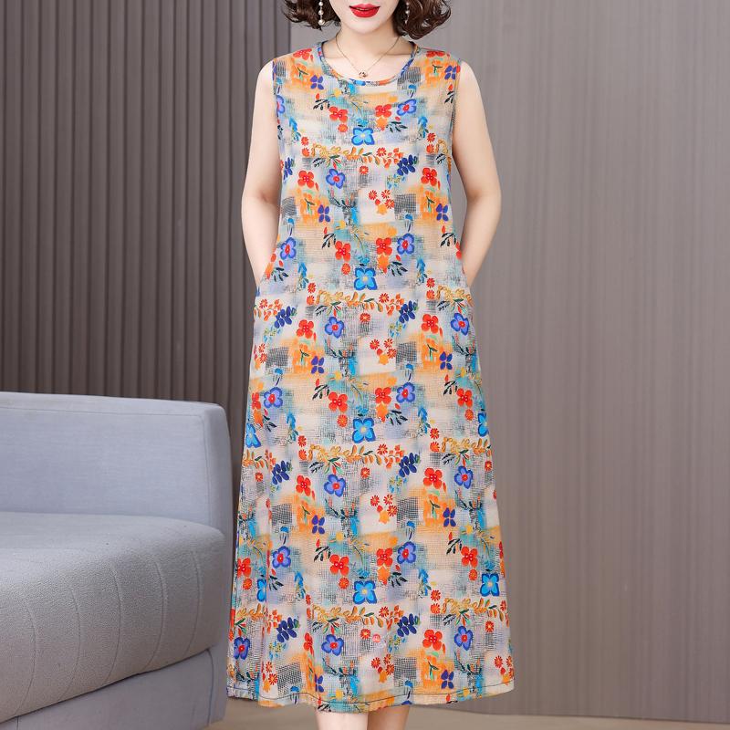 Elegant Sleeveless Dresses for Women Clothes Loose Plus Size Vintage Summer Long Dress