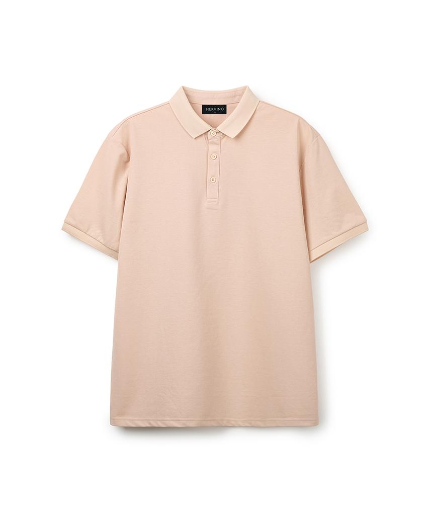 HERVINO Basic Cool Cotton Collared Short Sleeve Tee [Light Beige] (Type A)