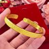 Gold-Plated Frosted Brass Open Bangle - Vietnamese Sand Gold Wedding Bracelet
