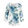 Women's 3/4 Sleeve Shirts V Neck Print Tops Casual Tops Basic Tees Blouse Loose Tops