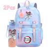 2Pcs/set Cute Demon Slayer Printed Backpack with 750Ml Water Bottler for Teenager Student Girl Boy Large Capacity Waterproof Bookbag Travel Bag Gift