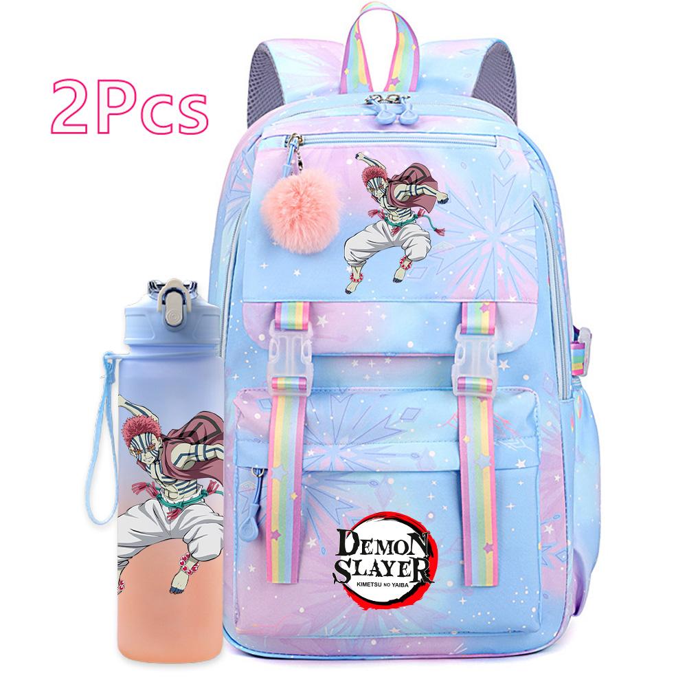 

2Pcs/set Cute Demon Slayer Printed Backpack with 750Ml Water Bottler for Teenager Student Girl Boy Large Capacity Waterproof Bookbag Travel Bag Gift