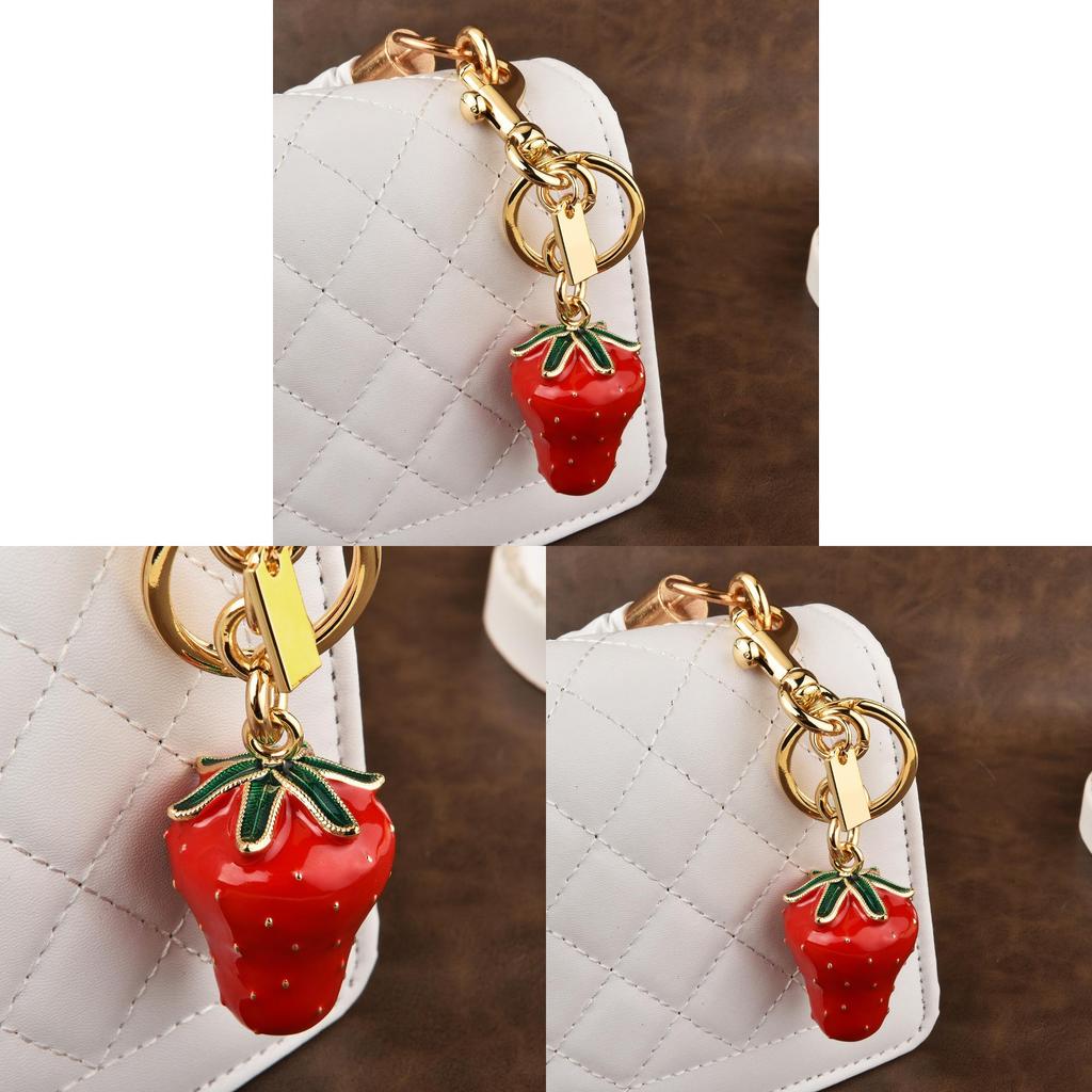 Large Strawberry Fruit Keychain Alloy Keyring For Car And Bag Decor
