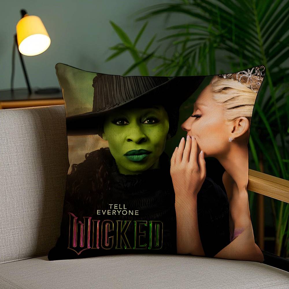 W-Wicked Part One Movie Pillow Case Home Dorm Chair Back Short Plush Double-Sided Printing Office Nap Time Cushion Cover