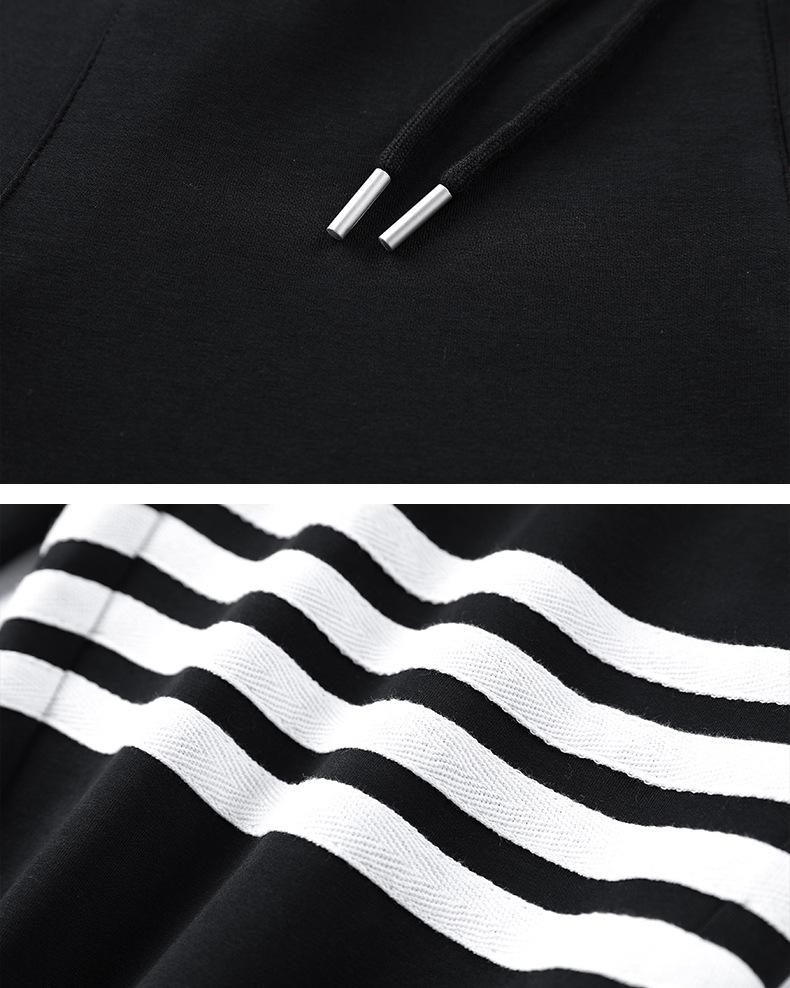 Men's Four-Bar Hoodie & Striped Sweatpants Set - Casual Sportswear Two-Piece