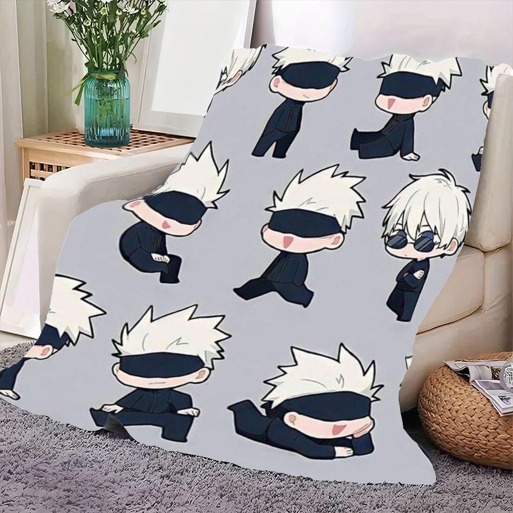 Charming Chibi Characters Throw Blanket - Soft Light Gray Fleece Blanket Featuring Adorable White-Haired Characters in Black Out