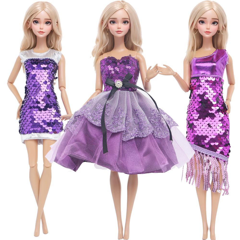 

3 шт./компл. Модная одежда и аксессуары для куклы 30 см 11,5 Кукла принцесса Девочка Блестящее розовое белое фиолетовое платье Наряд Детская игрушка Подарок