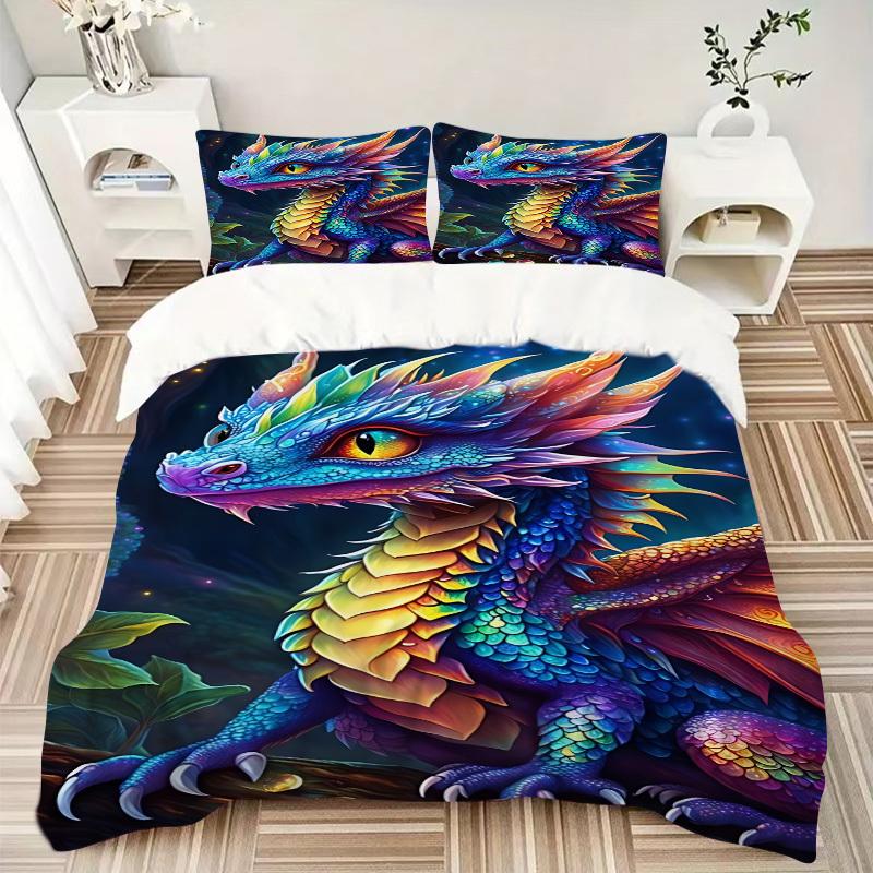 3pcs bedding set Fantasy Dragon Includes 1 Comforter + 2 Pillowcases, Without Pillow Inserts, Soft Comfortable, Lightweight Breathable075