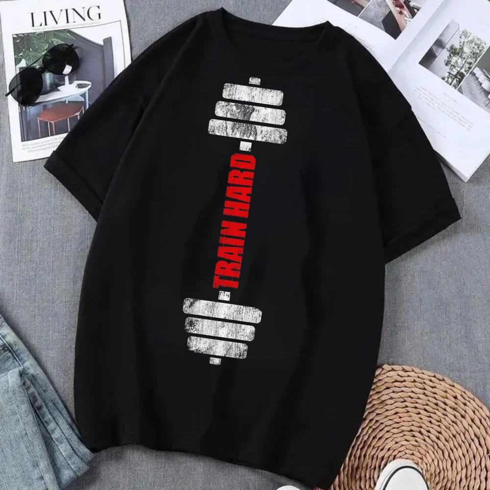 

Gym Barbell Graphic T Shirt Bold Lettering Print Streetwear Style Fitness Themed Top Casual Short Sleeve Shirt for Unisex WOMEN 4XL