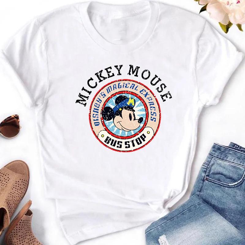 2025 Disney Top Casual Bianco a Manica Corta con Girocollo e Stampa Moda Top Mickey Minnie Mouse per Abbigliamento Donna Ragazza