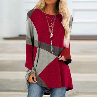 Women's Round Neck Long-sleeved Basic Geometric Loose Top Breathable Long-sleeved Pullover Daily Casual T-shirt Harajuku Style