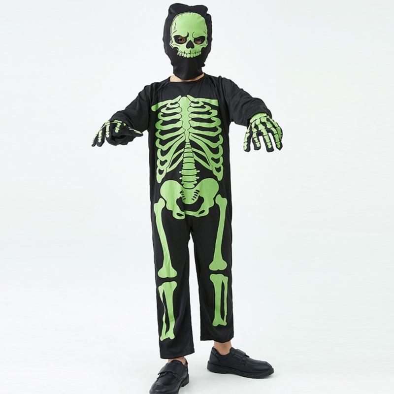 Kids Fancy Dress Up Cosplay Party Bodysuit Role Play Jumpsuit Kids Halloween Costumes Scary Skeleton Costumes for Kids