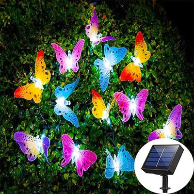 20/30 LED Solcellsdrivna Fjärilsfiberoptiska Sagoljus Vattentäta Jul Utomhus Trädgård Helgdekorationer