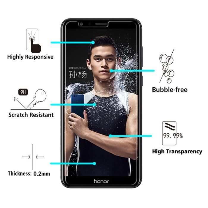 Screen Protector - Phonillico® - Huawei HONOR 7X - 2 Pack - Tempered Glass - Scratch Resistant