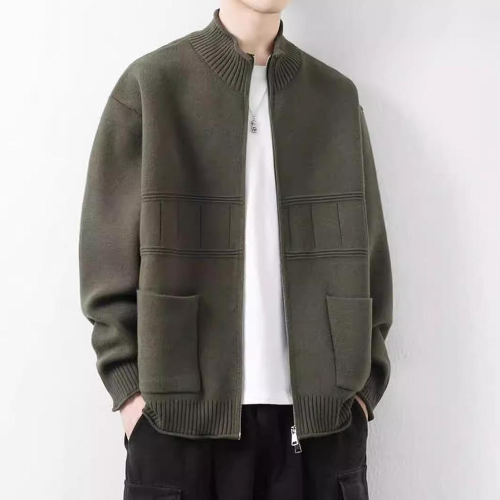 Stand Up Collar Knitted Cardigan Jacket, Men's, Spring and Autumn Seasons, Loose Casual Jacket, Casual Quality Men's Clothing, Winter Inner Wear