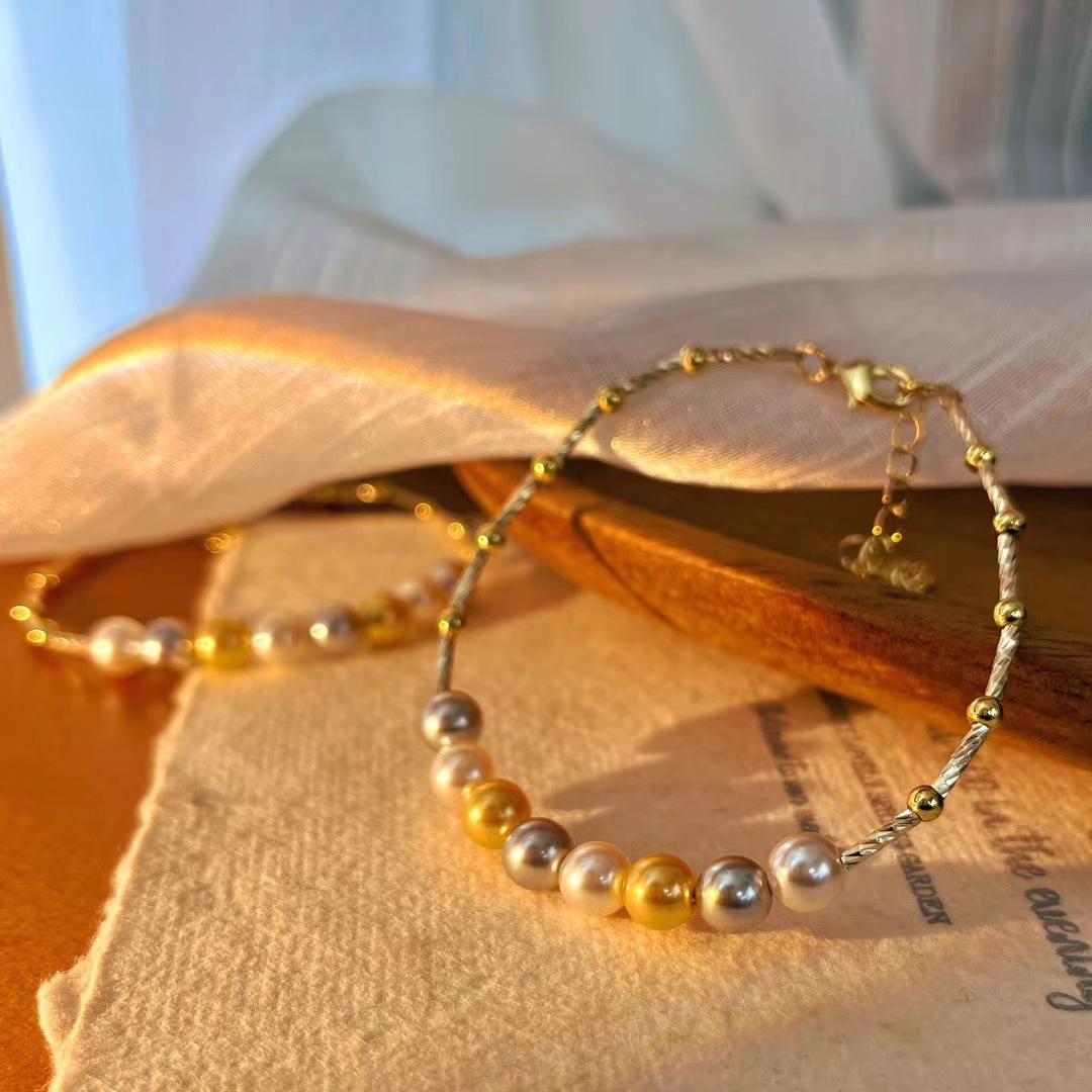 Vintage Mixed Color Shijia Pearl Bracelet Maillard Style Bracelet.