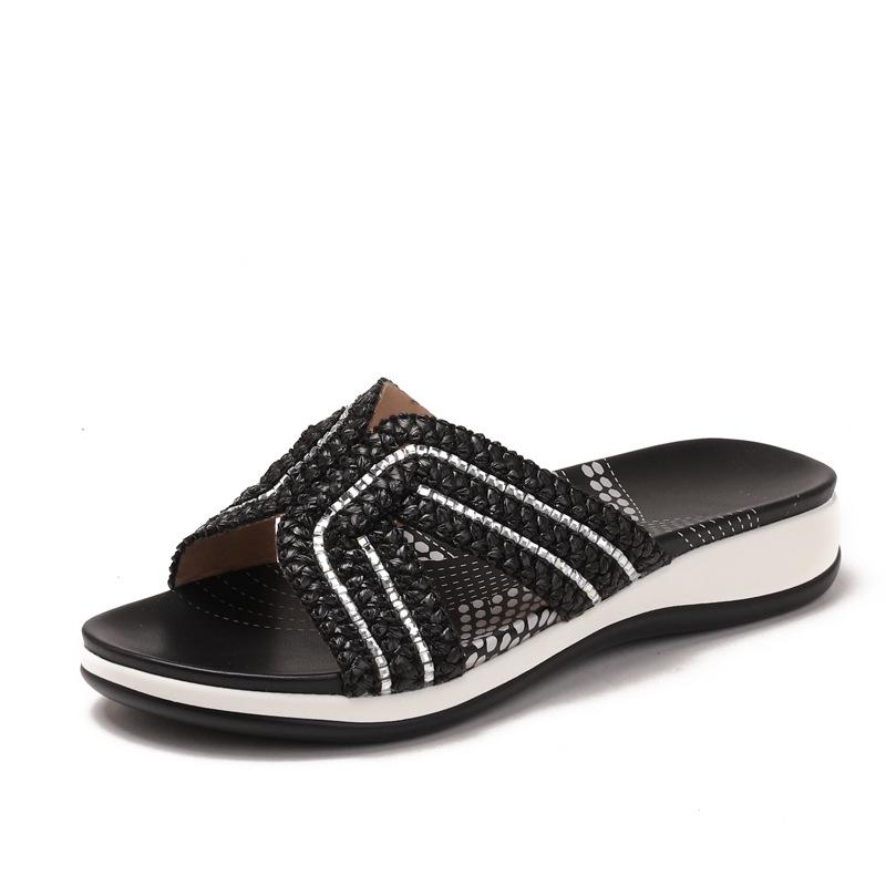

Wedge heel slippers women s summer wear new South East Asia Bohemian casual soft sole seaside travel beach shoes 36 чёрный