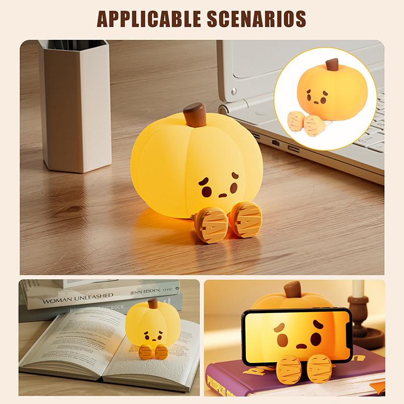 Halloween Pumpkin Night Lights Cute Soft Silicone Safe Lamp Decorations Timing Dimmable Bedside Decor Kids Baby Halloween Gifts