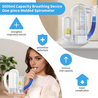 Incentivspirometer 5000ML Volummåling med strømningshastighetsindikator Dyppustetrener Studenter Barn Voksne Eldre Lungetreningsenhet