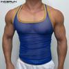 INCERUN Débardeurs à bretelles transparentes pour hommes Hauts transparents en maille patchwork