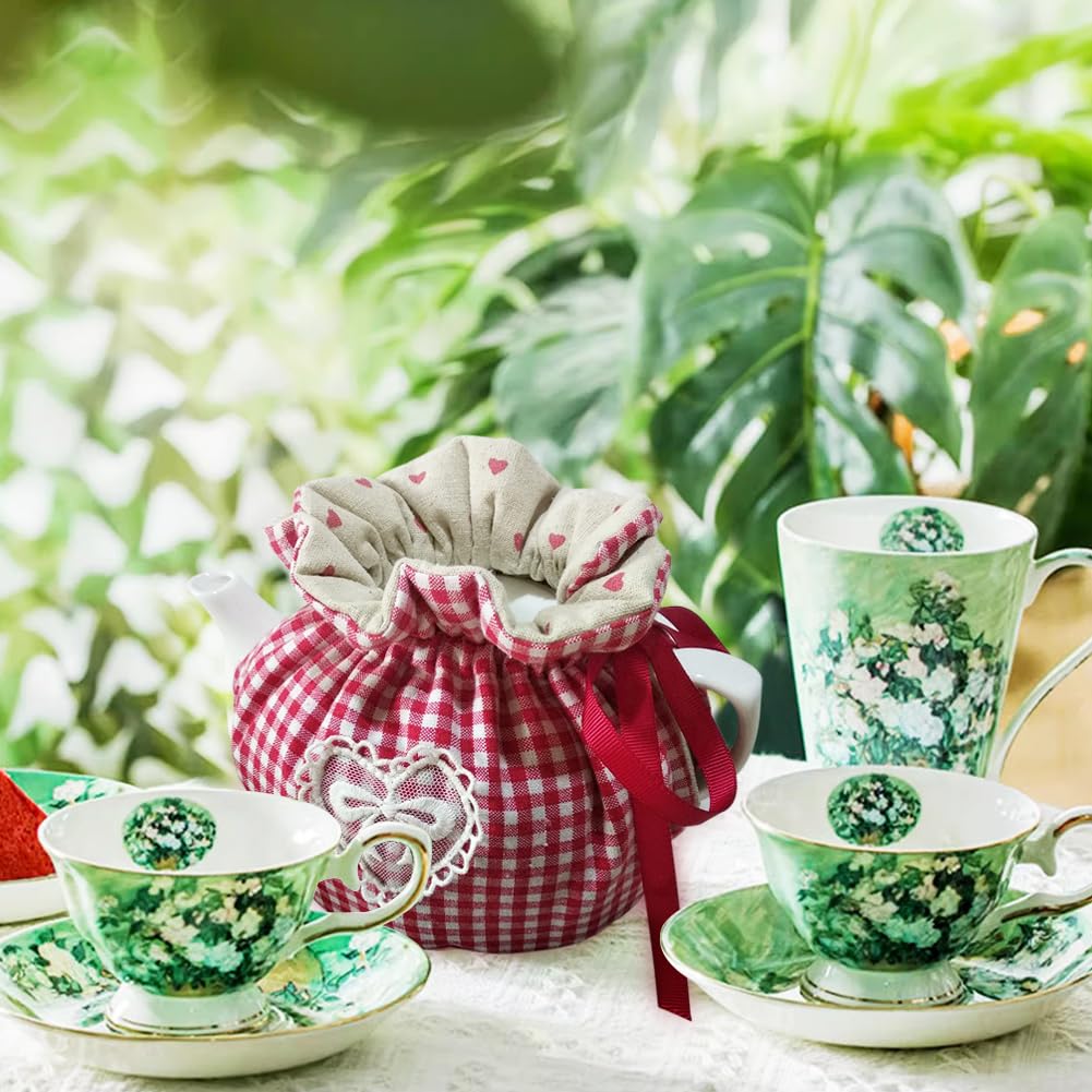 HIGHAWK Set of 2 Tea Cozies with Teapot Covers, Insulated and Dustproof, Scandinavian Floral and Antique Design, Ideal for Home, Tea Room, or