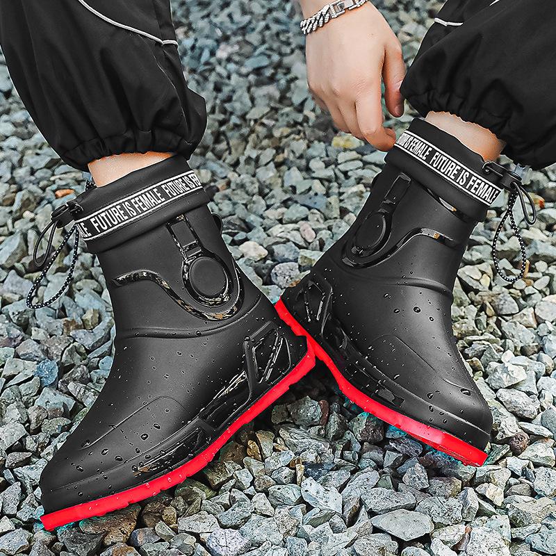 High Quality Men's Rain Boots Mid-calf Waterproof Work Boot Spring Fall Fishing Boots Men New Keep Warm Winter Rubber Rain Shoes