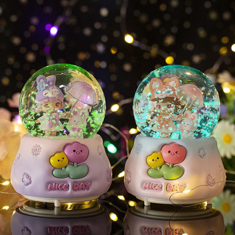 Umbrella Lovely Crystal Ball Music Box Desktop Decoration Night Light Battery Aaa